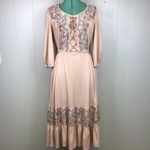 Vintage 70's Pink Prairie Dress Boho Cottagecore Granny Core